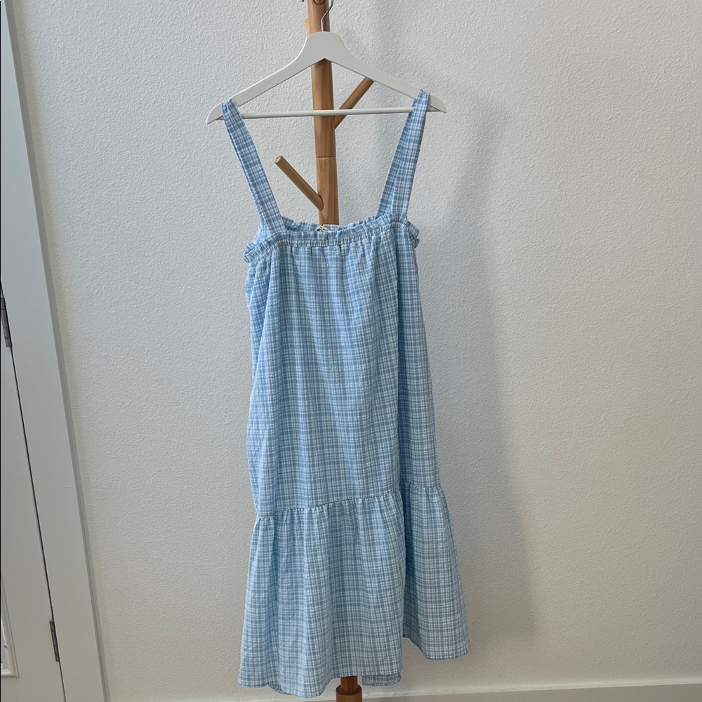 Moon River Light Blue Checkered Top